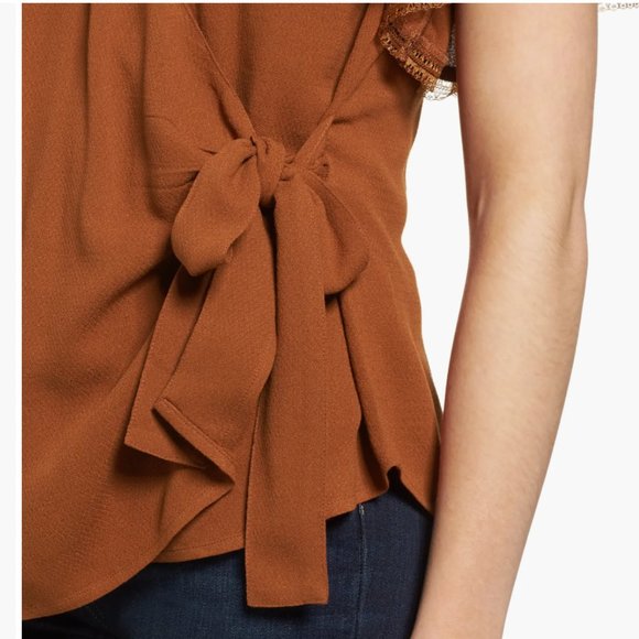Ruffle Wrap Blouse in Terracotta Orange - Picture 3 of 9